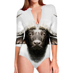 Bull Portrait Print Long Sleeve Swimsuit