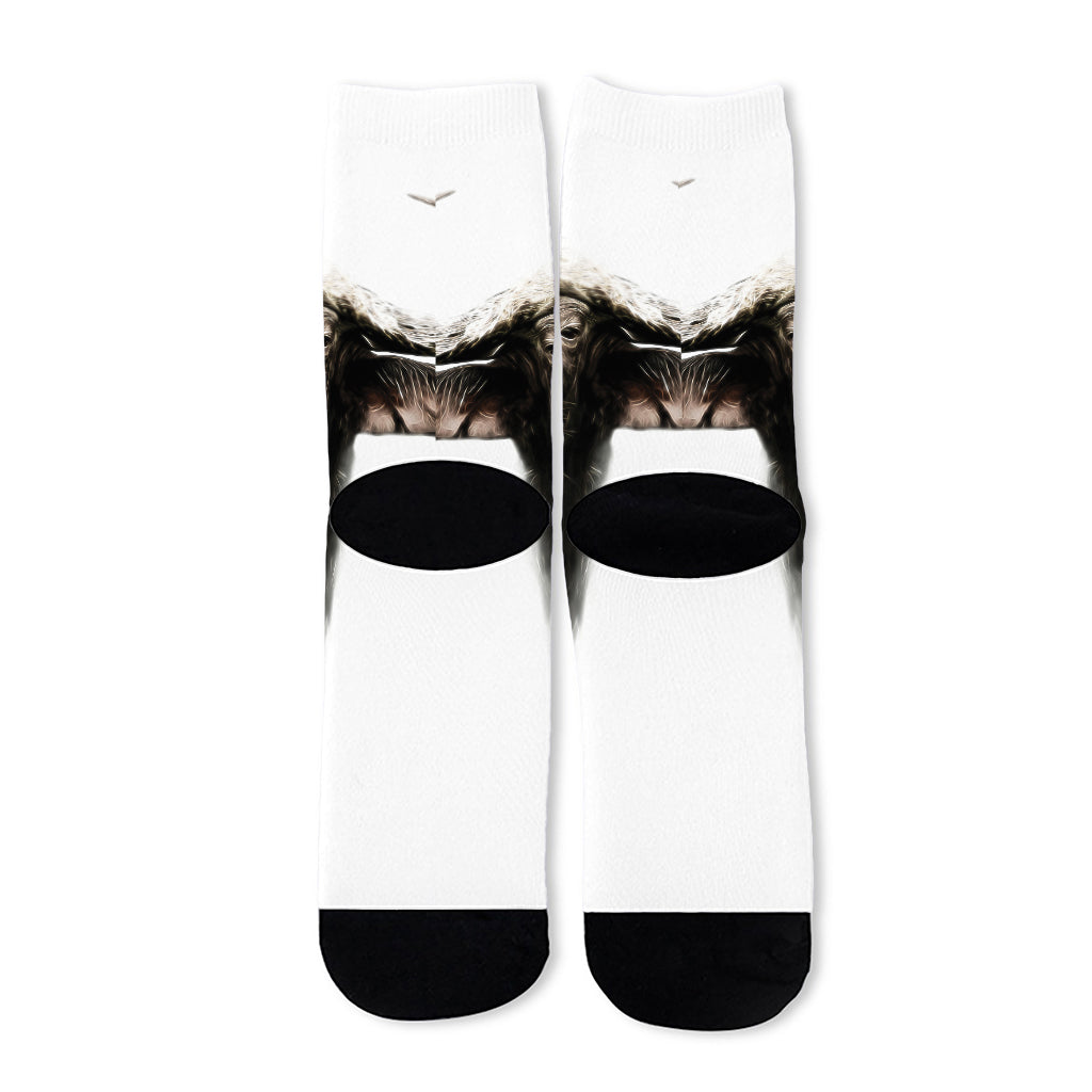 Bull Portrait Print Long Socks