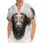 Bull Portrait Print Men's Deep V-Neck Shirt