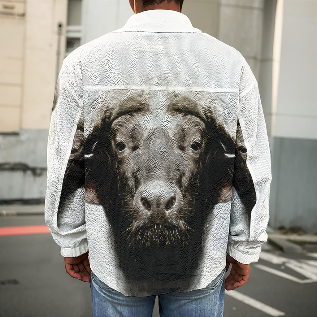 Bull Portrait Print Men's Shirt Jacket