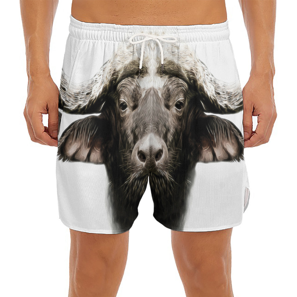 Bull Portrait Print Men's Split Running Shorts