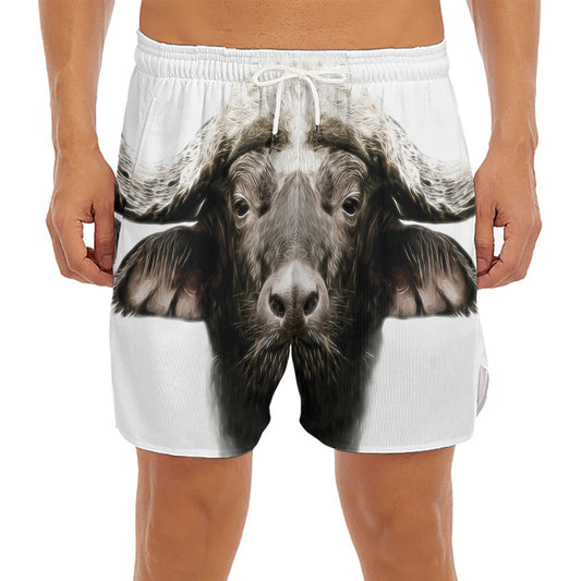 Bull Portrait Print Men's Split Running Shorts