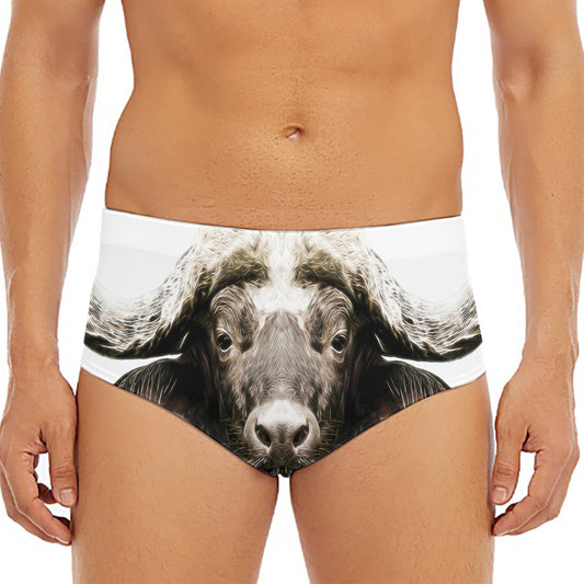 Bull Portrait Print Men's Triangle Swim Briefs