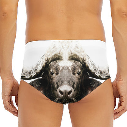 Bull Portrait Print Men's Triangle Swim Briefs