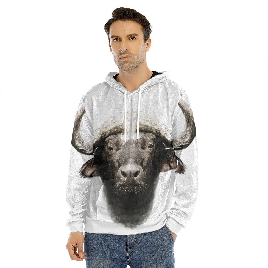 Bull Portrait Print Men's Velvet Pullover Hoodie
