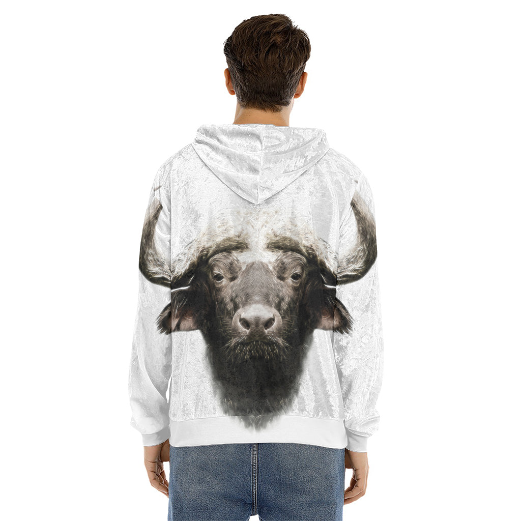 Bull Portrait Print Men's Velvet Pullover Hoodie