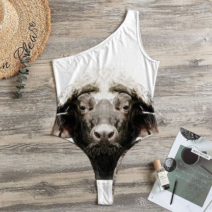 Bull Portrait Print One Shoulder Bodysuit