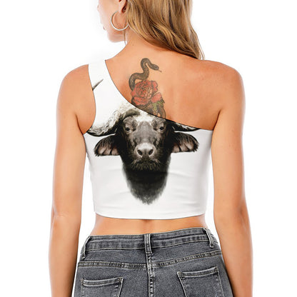 Bull Portrait Print One Shoulder Crop Top