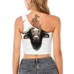 Bull Portrait Print One Shoulder Crop Top