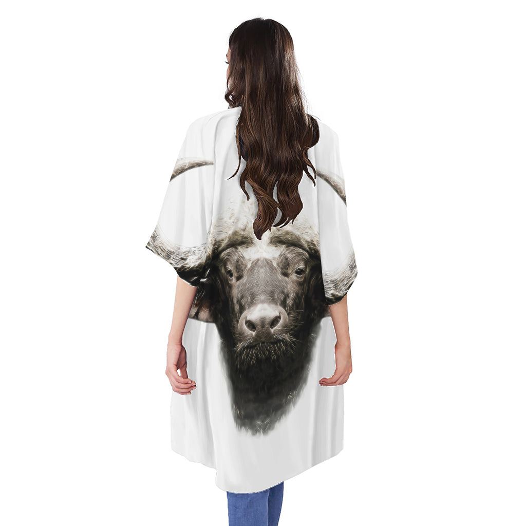 Bull Portrait Print Open Front Beach Cover Up