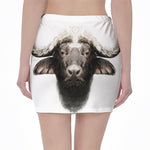 Bull Portrait Print Pencil Mini Skirt