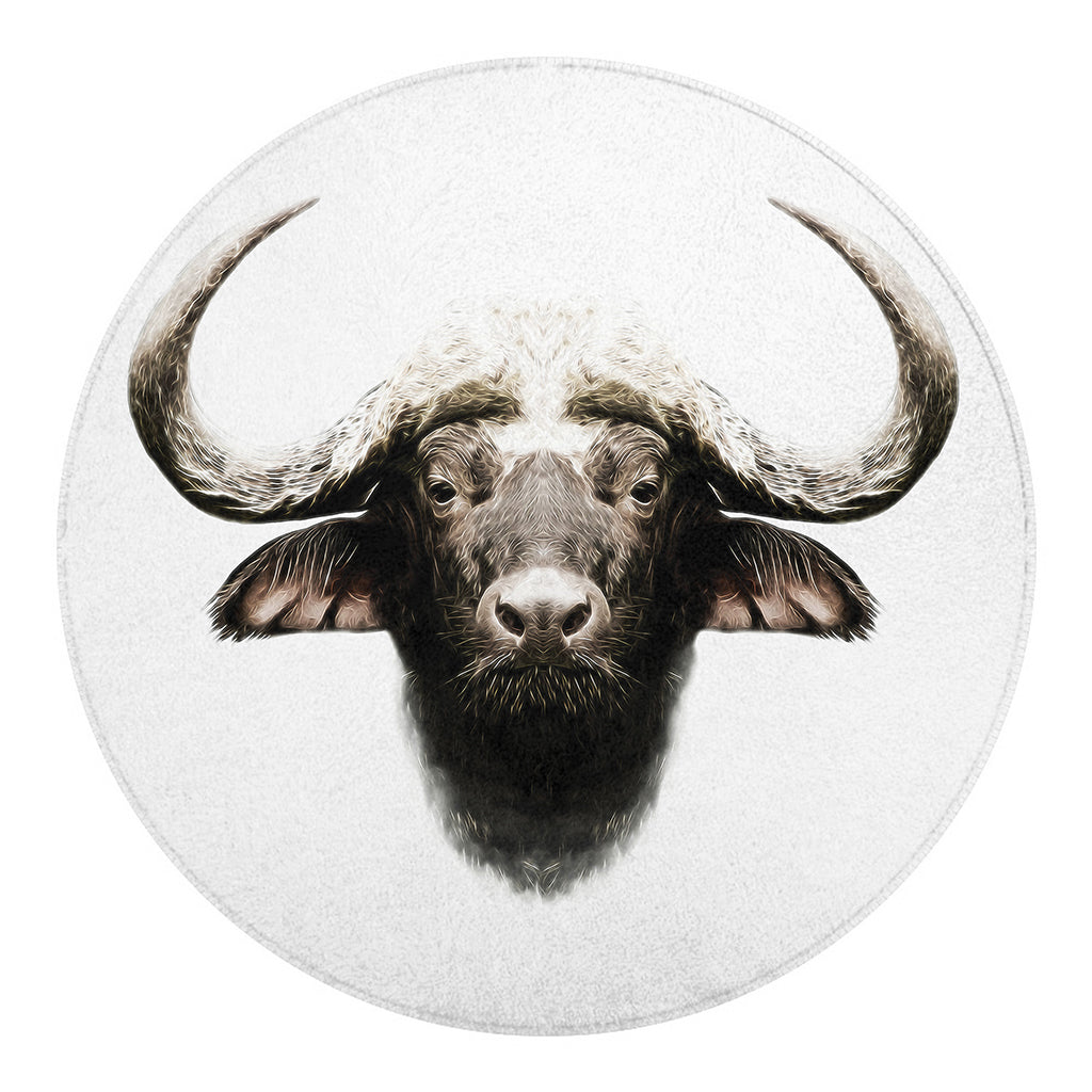 Bull Portrait Print Round Blanket