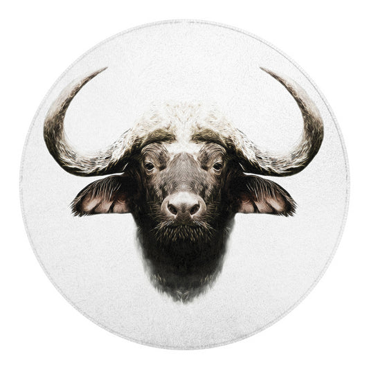 Bull Portrait Print Round Blanket