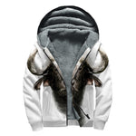 Bull Portrait Print Sherpa Lined Zip Up Hoodie