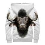Bull Portrait Print Sherpa Lined Zip Up Hoodie