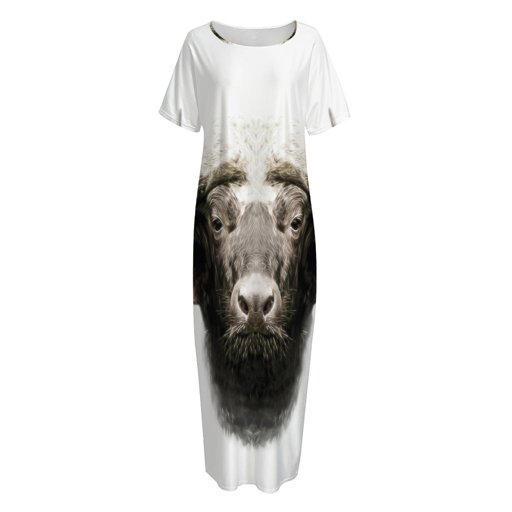 Bull Portrait Print Short Sleeve Long Nightdress