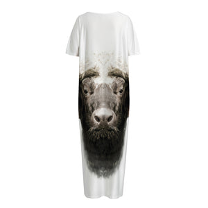 Bull Portrait Print Short Sleeve Long Nightdress