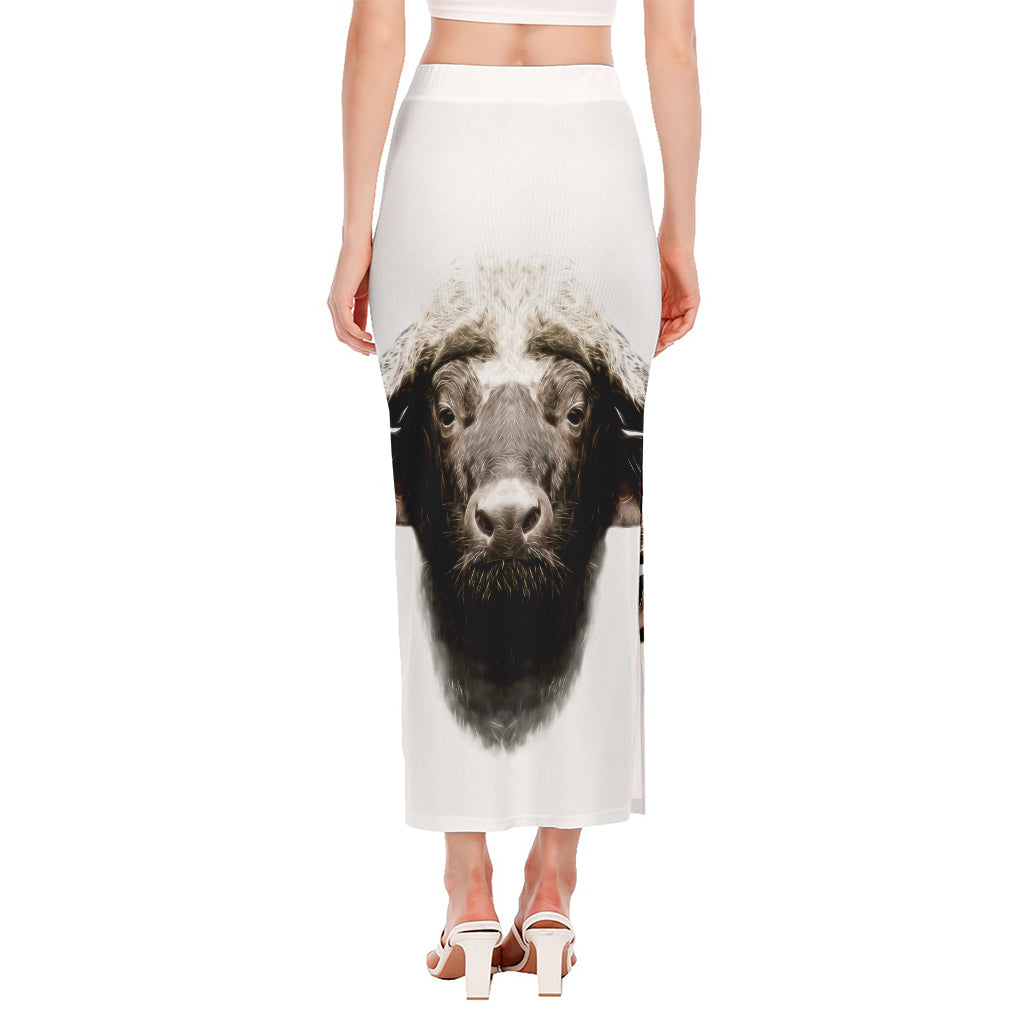 Bull Portrait Print Side Slit Maxi Skirt