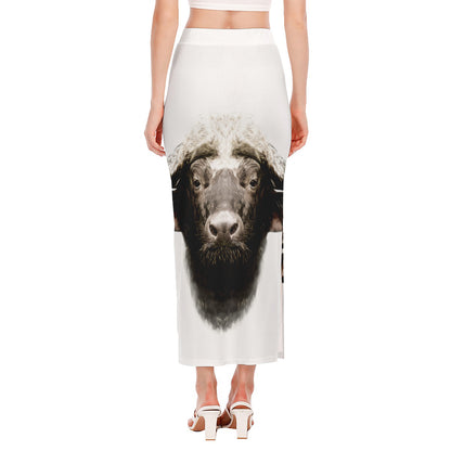 Bull Portrait Print Side Slit Maxi Skirt