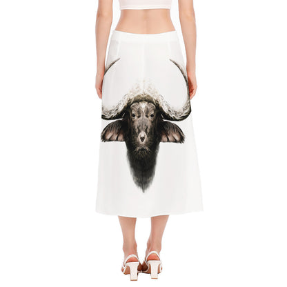 Bull Portrait Print Side Slit Midi Skirt