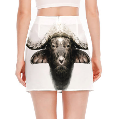 Bull Portrait Print Side Slit Mini Skirt