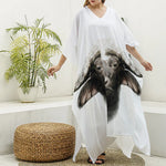 Bull Portrait Print Silk V-Neck Kaftan Dress