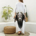 Bull Portrait Print Silk V-Neck Kaftan Dress