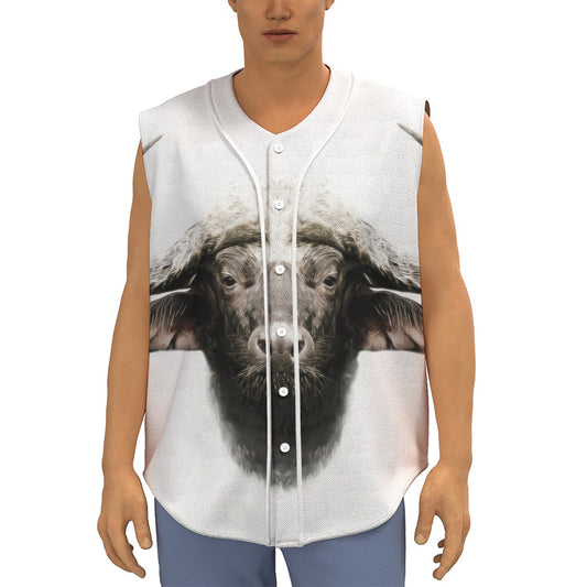 Bull Portrait Print Sleeveless Baseball Jersey