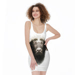 Bull Portrait Print Sleeveless Bodycon Dress