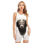 Bull Portrait Print Sleeveless One Piece Swimsuit