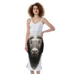 Bull Portrait Print Slim Fit Midi Cami Dress