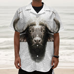 Bull Portrait Print Textured Short Sleeve Shirt