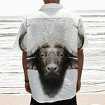 Bull Portrait Print Textured Short Sleeve Shirt