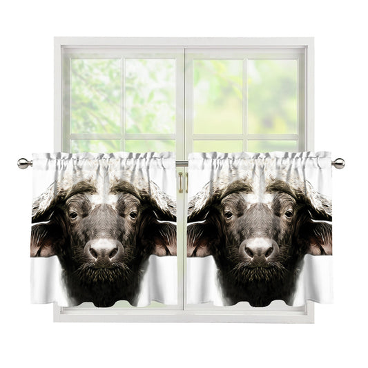 Bull Portrait Print Tier Curtains