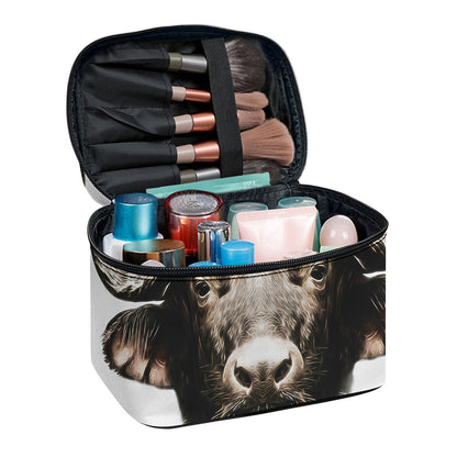 Bull Portrait Print Travel Makeup Bag