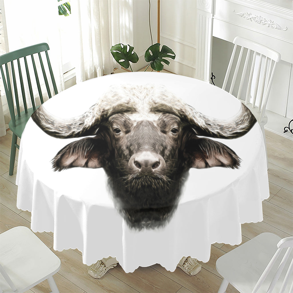 Bull Portrait Print Waterproof Round Tablecloth