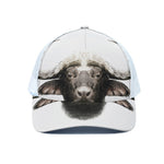 Bull Portrait Print White Mesh Trucker Cap