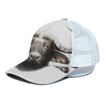 Bull Portrait Print White Mesh Trucker Cap
