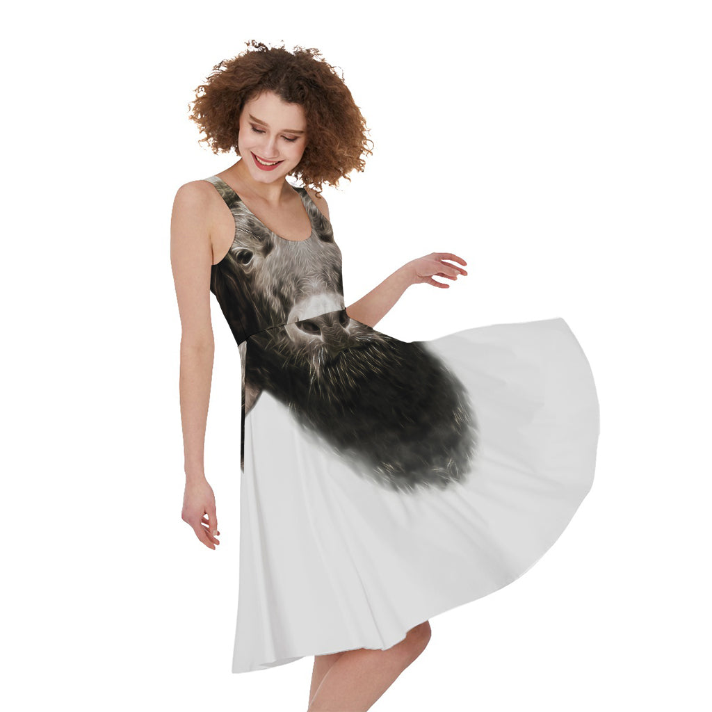 Bull Portrait Print Women's Sleeveless Dress