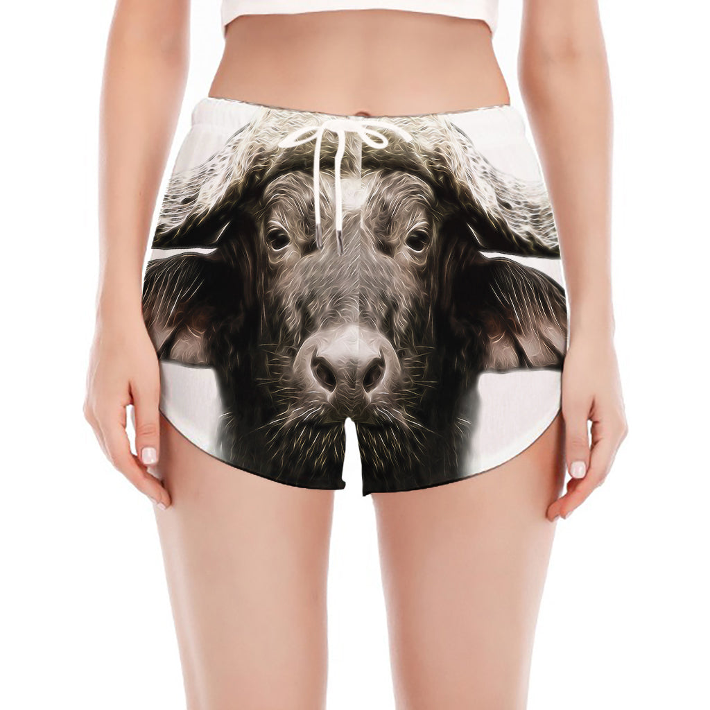 Bull Portrait Print Women's Split Running Shorts