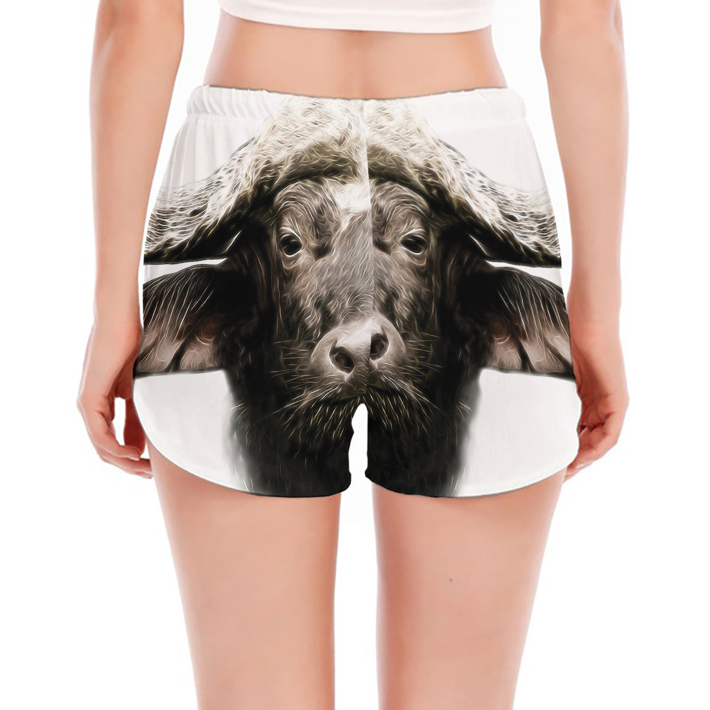 Bull Portrait Print Women's Split Running Shorts