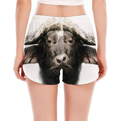 Bull Portrait Print Women's Split Running Shorts