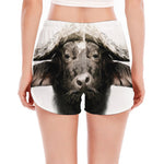 Bull Portrait Print Women's Split Running Shorts