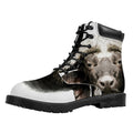 Bull Portrait Print Padded Collar Lace Up Boots