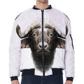 Bull Portrait Print Zip Sleeve Bomber Jacket