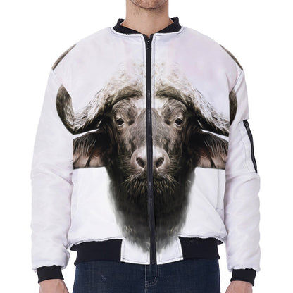 Bull Portrait Print Zip Sleeve Bomber Jacket