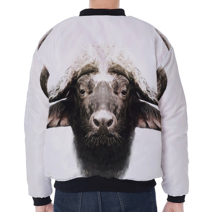 Bull Portrait Print Zip Sleeve Bomber Jacket