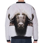 Bull Portrait Print Zip Sleeve Bomber Jacket