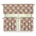 Bull Terrier Heart Pattern Print 3 Piece Kitchen Curtains