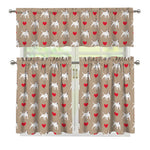 Bull Terrier Heart Pattern Print 3 Piece Kitchen Curtains